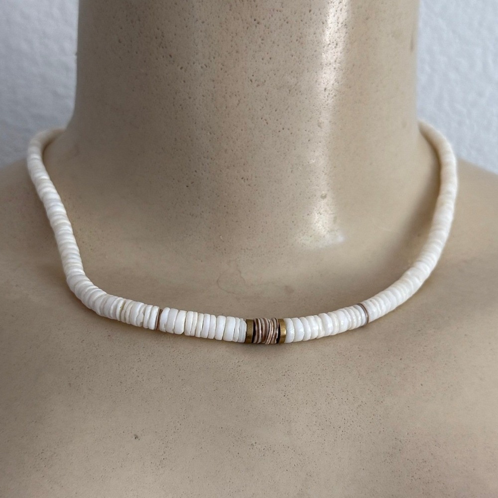 Heshi White Puka Shell Mixed Beaded Vintage Hawaiian‎ Surfer Necklace Coastal